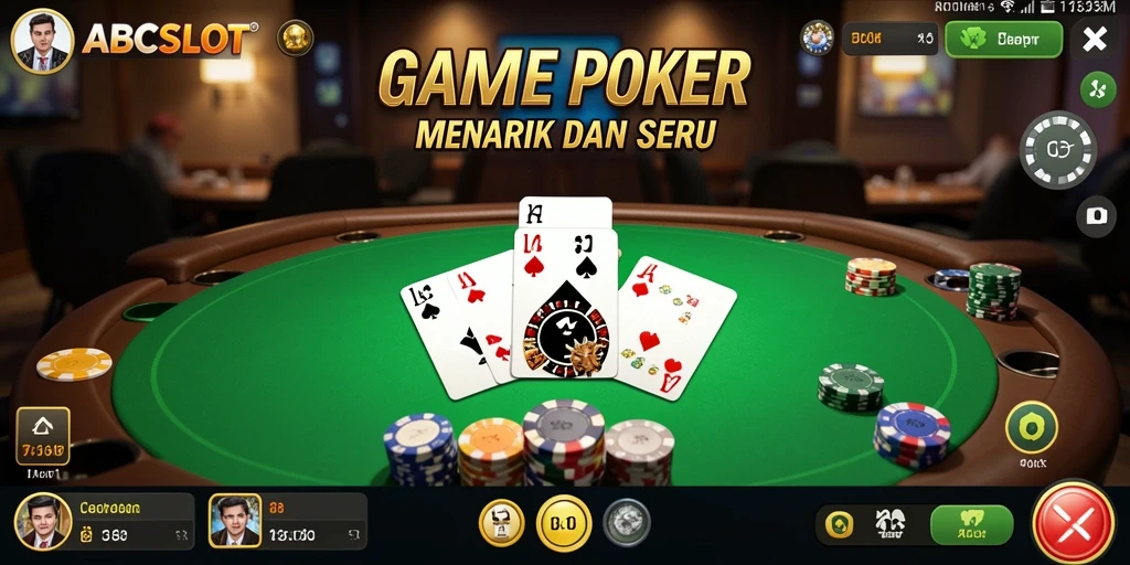 Screenshot gameplay ABCSLOT menampilkan meja poker yang seru dan intens.