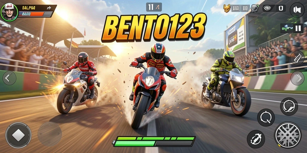 Screenshot gameplay BENTO123 menampilkan aksi balapan yang mendebarkan.