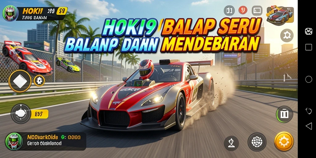 Screenshot HOKI9 menampilkan aksi balapan mendebarkan di lintasan cepat.