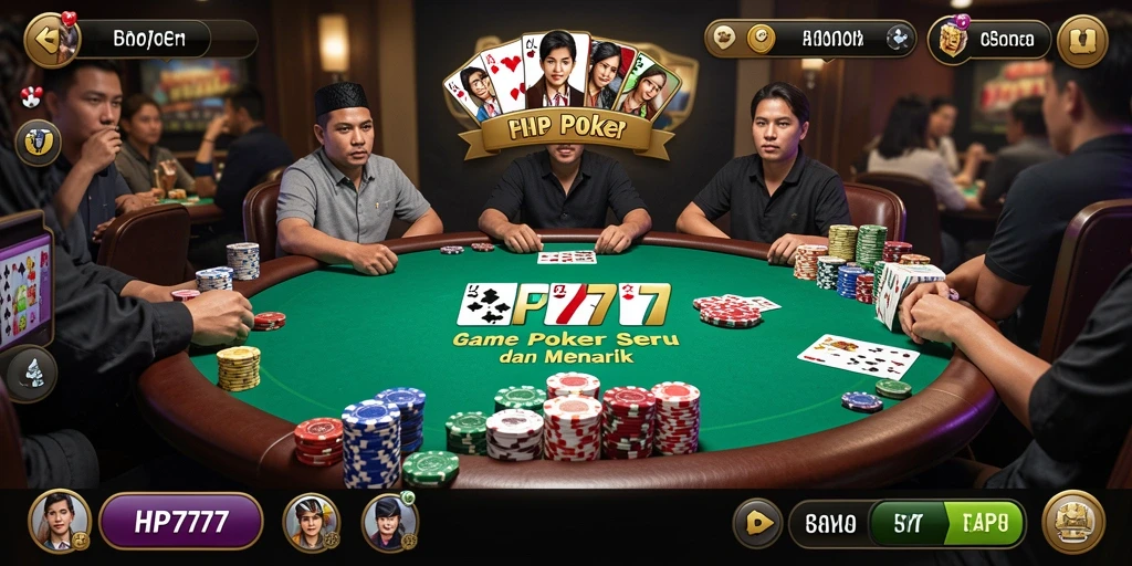 Tampilan gameplay HP777 dengan suasana poker yang menegangkan.