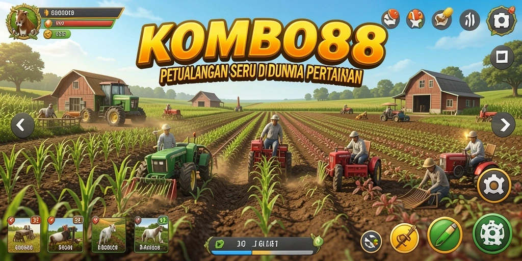 Tampilan gameplay <strong>KOMBO88</strong> yang menampilkan aktivitas bertani yang seru.