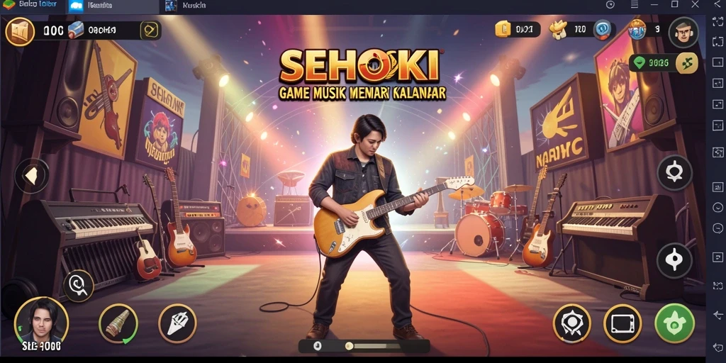 Tangkapan layar SEHOKI menampilkan gameplay seru dengan lagu-lagu menarik.