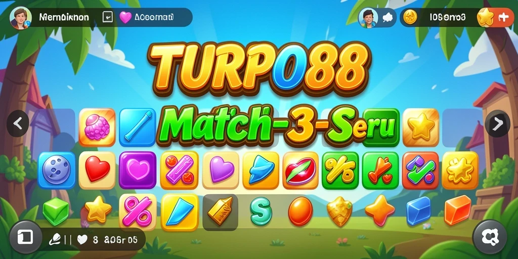 Menampilkan gameplay Match-3 yang mengasyikkan dan penuh warna.
