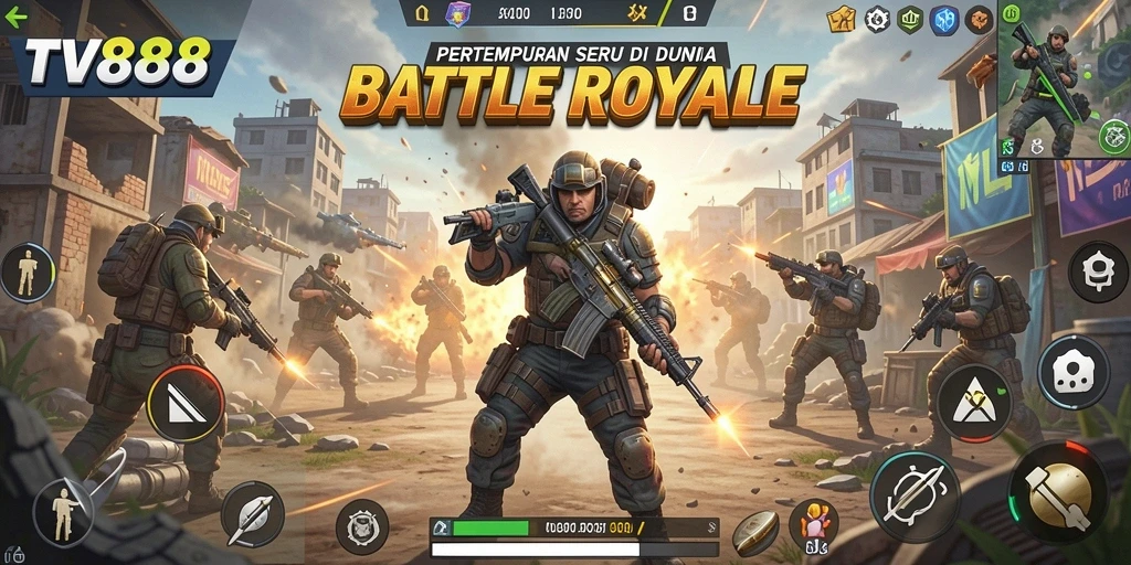 Tampilan gameplay TV888 yang menegangkan dalam pertarungan Battle Royale.