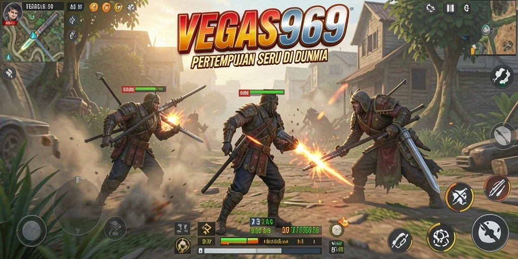 Screenshot gameplay VEGAS969 menampilkan aksi pertempuran yang intens dan grafis canggih.